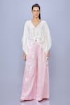 Buy_Dilnaz_Pink Blended Satin Linen Hand Embroidered Pearl Straight Trouser _at_Aza_Fashions