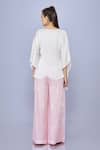 Shop_Dilnaz_Pink Blended Satin Linen Hand Embroidered Pearl Straight Trouser _at_Aza_Fashions