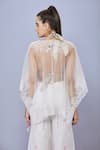 Shop_DILNAZ_Ivory Net Embroidered Thread Deep V Neck Kaftan _at_Aza_Fashions