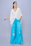 Buy_DILNAZ_Blue Blended Satin Linen Hand Embroidered Pearls Trouser _at_Aza_Fashions