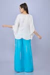 Shop_DILNAZ_Blue Blended Satin Linen Hand Embroidered Pearls Trouser _at_Aza_Fashions