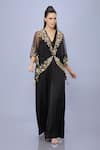 Buy_DILNAZ_Black Kaftan Net Hand Embroidered Sequins Deep V Neck With Jumpsuit _at_Aza_Fashions