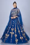 Buy_DILNAZ_Blue Net Hand Embroidered Sequins Dupatta _at_Aza_Fashions