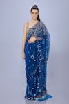 Buy_DILNAZ_Blue Net Hand Embroidered Parsi Gara Flowers Saree _at_Aza_Fashions