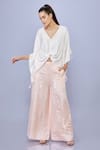 Buy_DILNAZ_Peach Blended Satin Linen Hand Embroidered Pearls Trouser _at_Aza_Fashions