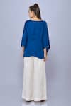 Shop_DILNAZ_Blue Blended Satin Embellished Feather V-neck Tasselled Asymmetric Short Kaftan_at_Aza_Fashions