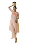 Buy_Nimbu Mirchi_Peach Cotton Kota Embroidery Fleur Patch Notched Gathered Anarkali With Palazzo _Online_at_Aza_Fashions