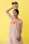 Shop_Nimbu Mirchi_Peach Cotton Kota Embroidery Fleur Patch Notched Gathered Anarkali With Palazzo _Online_at_Aza_Fashions