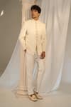 Buy_Soniya G x AZA_Cream Velvet Embroidered Sequins Jacket With Bandhgala Set _Online_at_Aza_Fashions