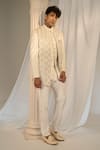 Soniya G x AZA_Cream Velvet Embroidered Sequins Jacket With Bandhgala Set _at_Aza_Fashions