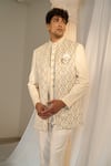 Buy_Soniya G x AZA_Cream Velvet Embroidered Sequins Jacket With Bandhgala Set _Online