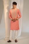 Soniya G x AZA_Pink Handloom Embroidered Floral Kurta Pant Set _Online