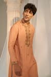 Shop_Soniya G x AZA_Orange Handloom Embroidered Floral Kurta Pant Set_Online