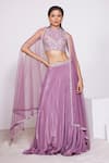 Buy_PANIHARI_Pink Skirt Crepe Embroidered Sequin Halter Neck Top And Set _at_Aza_Fashions