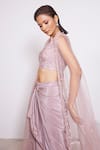 Shop_PANIHARI_Pink Skirt Crepe Embroidered Sequin Round Neck Floral Blouse And Draped Set_Online_at_Aza_Fashions