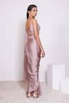 Shop_PANIHARI_Pink Saree Skirt Satin Crepe Embroidered Sequin V- Neck Pre-draped Set_at_Aza_Fashions