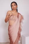 PANIHARI_Rose Gold Saree Skirt Satin Crepe Embroidered Pre-draped Organza Ruffle Set_Online_at_Aza_Fashions