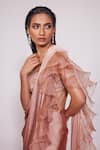 Buy_PANIHARI_Rose Gold Saree Skirt Satin Crepe Embroidered Pre-draped Organza Ruffle Set_Online_at_Aza_Fashions