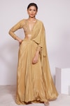 Buy_PANIHARI_Yellow Saree Skirt Crepe Embroidered Sequin Pre-draped Organza With Blouse _at_Aza_Fashions