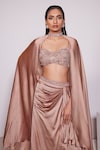 Shop_PANIHARI_Brown Skirt And Dupatta Satin Crepe Embroidered Sequin Blouse And Draped Set_Online_at_Aza_Fashions