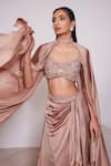 PANIHARI_Brown Skirt And Dupatta Satin Crepe Embroidered Sequin Blouse And Draped Set_at_Aza_Fashions