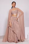 Buy_PANIHARI_Brown Skirt Crepe Embroidered Sequin Sweetheart Draped And Blouse Set_at_Aza_Fashions