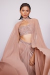 PANIHARI_Brown Skirt Crepe Embroidered Sequin Sweetheart Draped And Blouse Set_at_Aza_Fashions