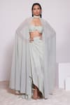Buy_PANIHARI_Green Skirt Crepe Embroidered Sequin Tube Blouse And Draped Set_at_Aza_Fashions