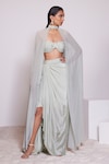 PANIHARI_Green Skirt Crepe Embroidered Sequin Tube Blouse And Draped Set _Online_at_Aza_Fashions