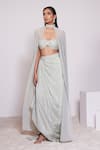Buy_PANIHARI_Green Skirt Crepe Embroidered Sequin Tube Blouse And Draped Set_Online_at_Aza_Fashions