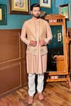 Buy_The House Of Diwans_Peach Cotton Silk Leather Applique Bundi Kurta Set _at_Aza_Fashions