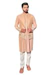 Shop_The House Of Diwans_Peach Cotton Silk Leather Applique Bundi Kurta Set _Online_at_Aza_Fashions