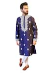 Shop_The House Of Diwans_Blue Cotton Silk Embroidered Thread Floral Kurta With Pant Pyjama _Online_at_Aza_Fashions