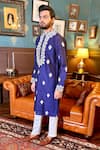 The House Of Diwans_Blue Cotton Silk Embroidered Thread Floral Kurta With Pant Pyjama _at_Aza_Fashions