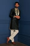 Buy_The House Of Diwans_Green Cotton Silk Leather Applique Kurta With Pant Pyjama _Online_at_Aza_Fashions