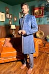 The House Of Diwans_Blue Sherwani Velvet Embellished Sequin Open Pant Pyjama Set _Online_at_Aza_Fashions