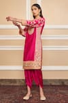 Buy_Sheetal Batra_Pink Kurta Silk Chanderi Embroidery Kashmiri Tilla Mehnoor And Dhoti Pant Set_at_Aza_Fashions