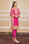Shop_Sheetal Batra_Pink Kurta Silk Chanderi Embroidery Kashmiri Tilla Mehnoor And Dhoti Pant Set_at_Aza_Fashions
