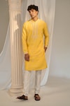 Buy_Soniya G x AZA_Yellow Handloom Embroidered Floral Kurta Set_Online_at_Aza_Fashions