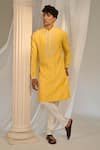 Shop_Soniya G x AZA_Yellow Handloom Embroidered Floral Kurta Set_Online_at_Aza_Fashions