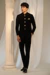 Shop_Soniya G x AZA_Black Velvet Carved Buttons Bandhgala Pant Set_Online_at_Aza_Fashions