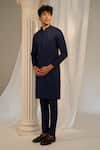 Buy_Soniya G x AZA_Blue Handloom Embroidered Thread Nehru Jacket And Kurta Set _Online_at_Aza_Fashions