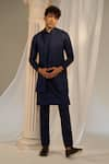 Shop_Soniya G x AZA_Blue Handloom Embroidered Thread Nehru Jacket And Kurta Set 