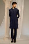 Soniya G x AZA_Blue Handloom Embroidered Thread Nehru Jacket And Kurta Set _Online