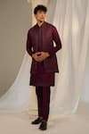 Buy_Soniya G x AZA_Wine Handloom Embroidered Thread Nehru Jacket And Kurta Set