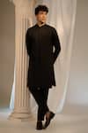 Buy_Soniya G x AZA_Black Handloom Embroidered Thread Nehru Jacket With Kurta Set_Online_at_Aza_Fashions