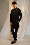 Shop_Soniya G x AZA_Black Handloom Embroidered Thread Nehru Jacket With Kurta Set_Online_at_Aza_Fashions