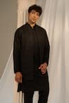 Shop_Soniya G x AZA_Black Handloom Embroidered Thread Nehru Jacket With Kurta Set