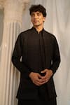 Shop_Soniya G x AZA_Black Handloom Embroidered Thread Nehru Jacket With Kurta Set_Online