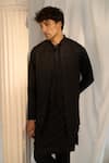 Shop_Soniya G x AZA_Black Handloom Embroidered Thread Nehru Jacket With Kurta Set_at_Aza_Fashions